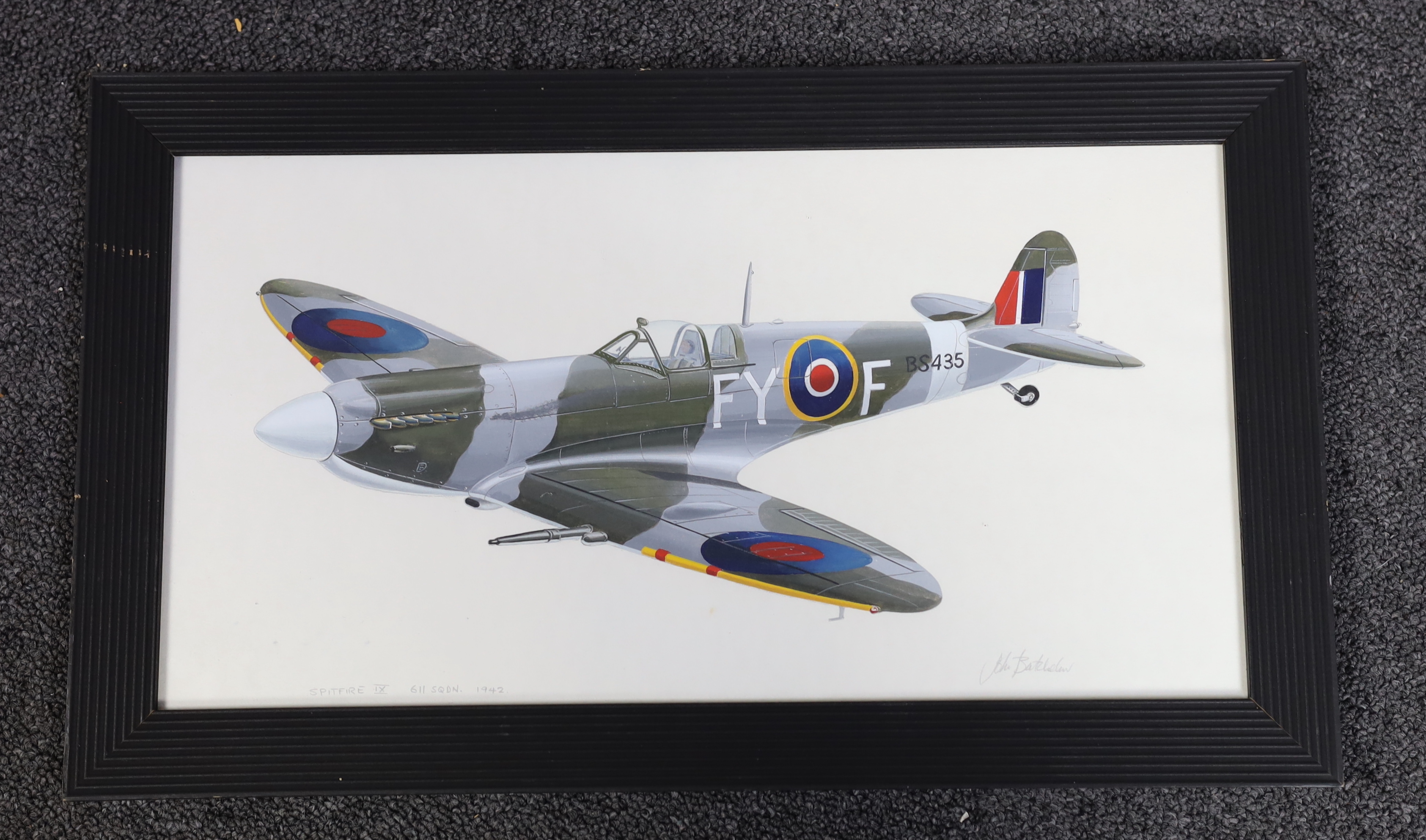 John Henry Batchelor MBE (1936-2019), Civil and military aviation including Spitfire IX, 611Sqd 1942, gouache and watercolour on paper (6), largest 49 x 33cm, Please note this lot attracts an additional import tax of 5%